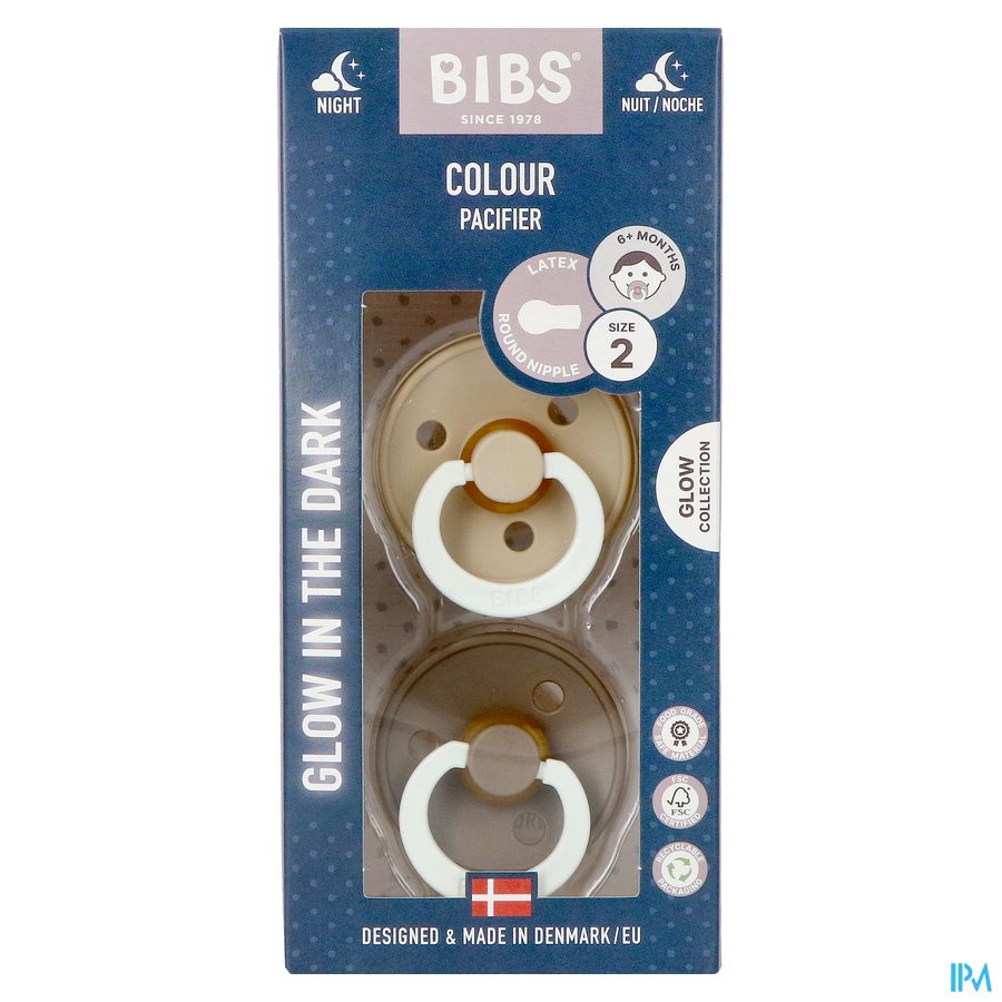Bibs 2 Sucette Duo Glow In Dark Vanilla/oak