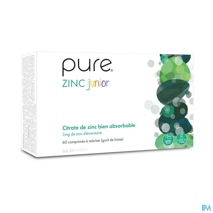 PURE ZINC JUNIOR. 5mg de zinc élémentaire (sous forme de citrate) au goût de fraise