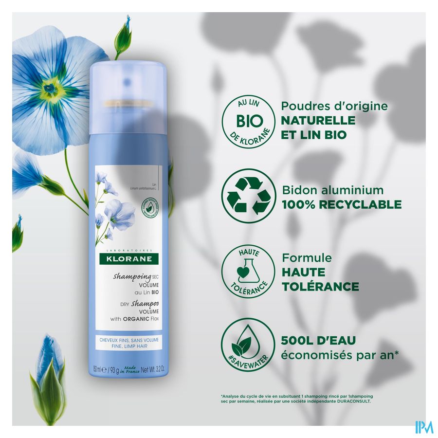 Klorane - Shampoing sec Volume au Lin BIO - Cheveux fins, sans volume