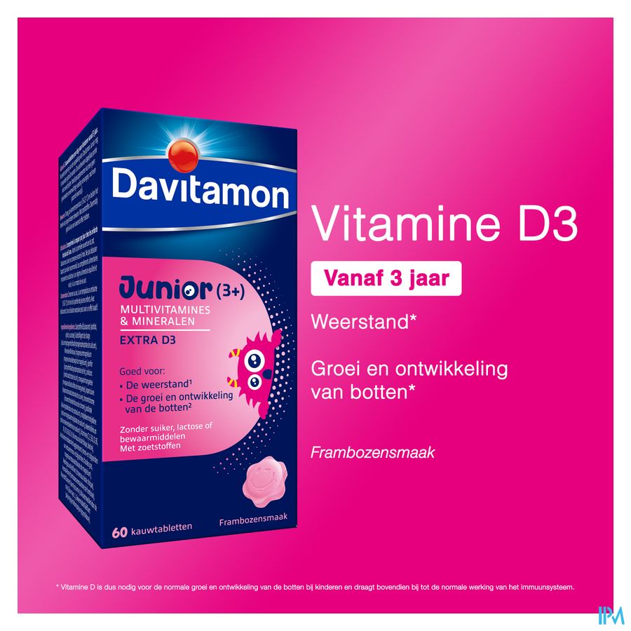 Davitamon® Junior Goût Framboise Multivit. 60 Compr. À Croquer À Partir De 3 Ans