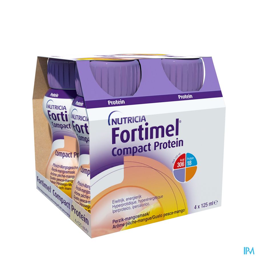 Fortimel Compact Protein Goût Pêche-mangue Bouteilles 4x125 ml