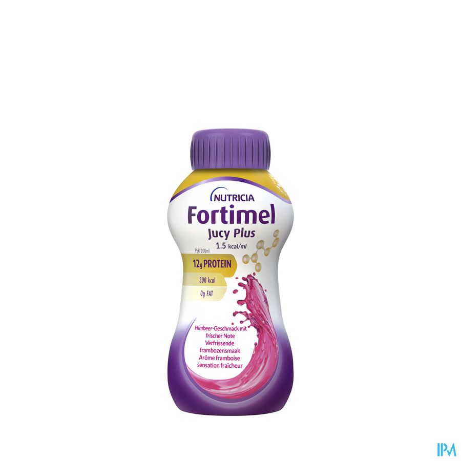 Fortimel Jucy Plus Arôme Framboise Sensation Fraîcheur Complément Nutritionnel Dénutrition Bouteilles 4x200ml