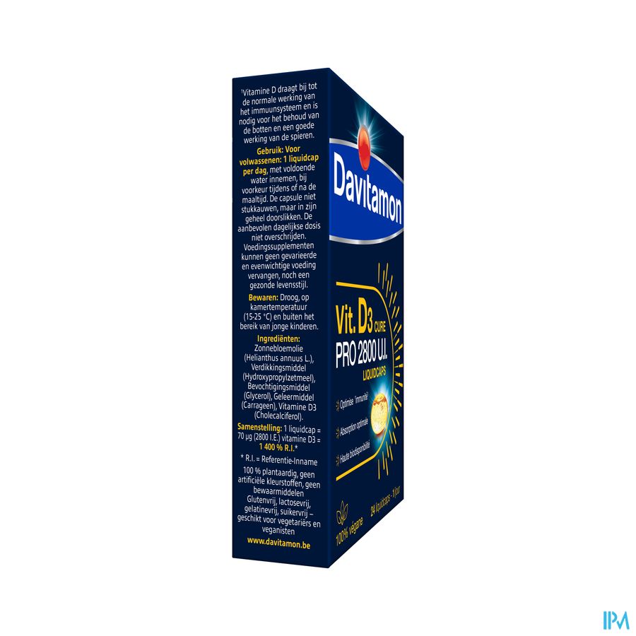 Davitamon® Cure De Vitamine D3 Pro 2800 I.E. VEGAN Liquidcaps – Immunité, Os, Muscles
