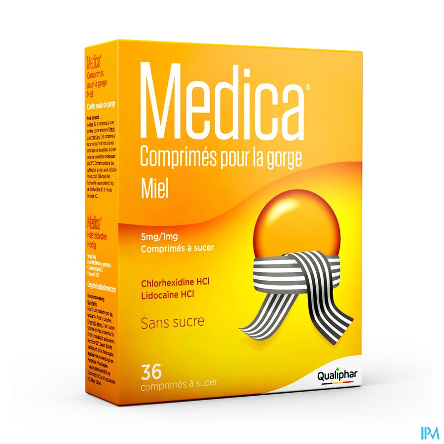 Medica comprimés pour la gorge sans sucre Miel 36 pcs - mal de gorge