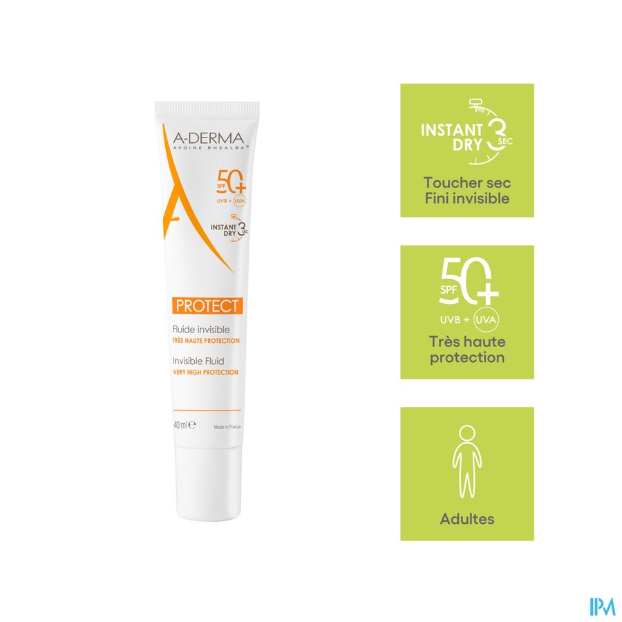 A-DERMA - A-DERMA PROTECT FLUIDE SOLAIRE VISAGE INVISIBLE SPF50+ - A-DERMA PROTECT