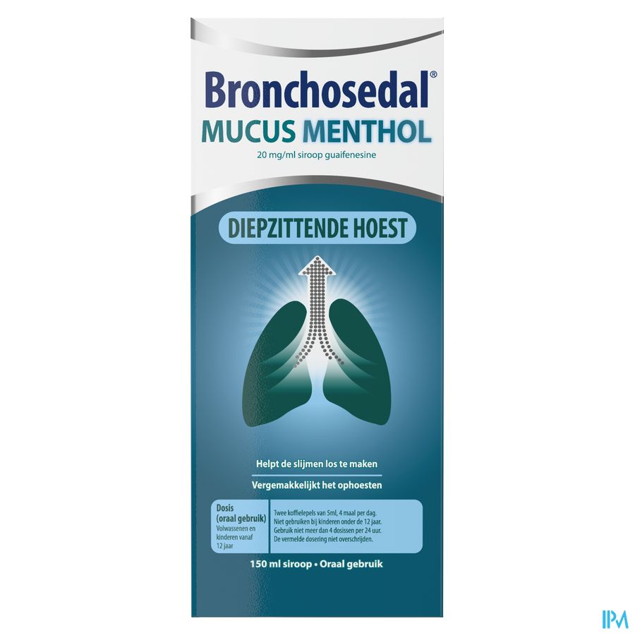 Bronchosedal® Mucus Menthol, contre la toux productive, détache les mucosités et dégage les voies respiratoires, 150 ml