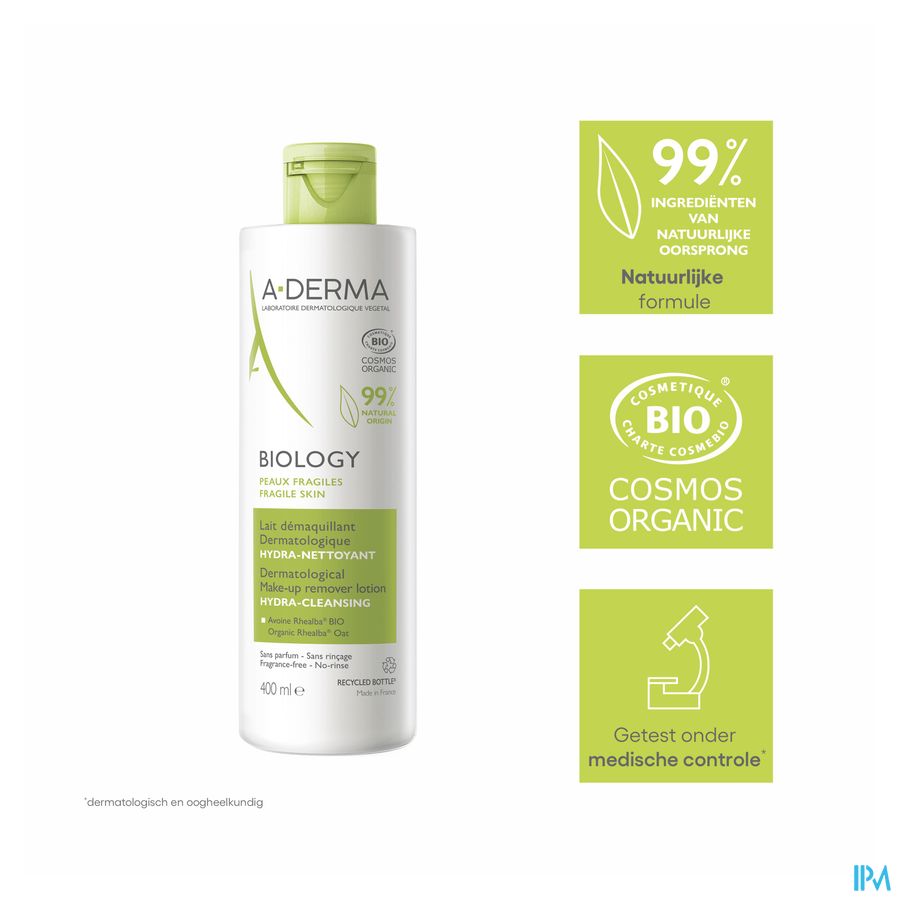 A-DERMA - BIOLOGY LAIT DÉMAQUILLANT DERMATOLOGIQUE HYDRA-NETTOYANT - Lait Démaquillant hydratant - BIOLOGY