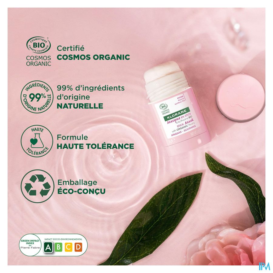 Klorane — Masque en Stick Apaisant à la Pivoine BIO — Peaux sensibles