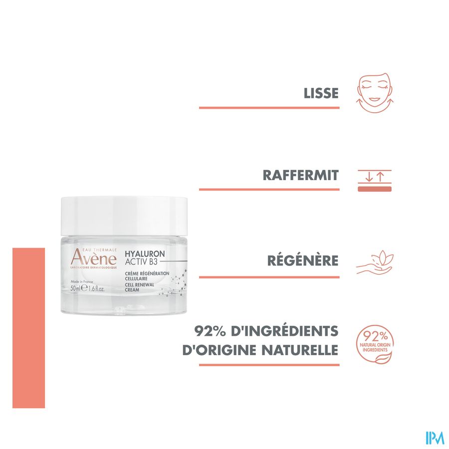 Eau thermale Avène Hyaluron Activ B3 Crème régénération cellulaire Anti-Age acide hyaluronique 50 ml