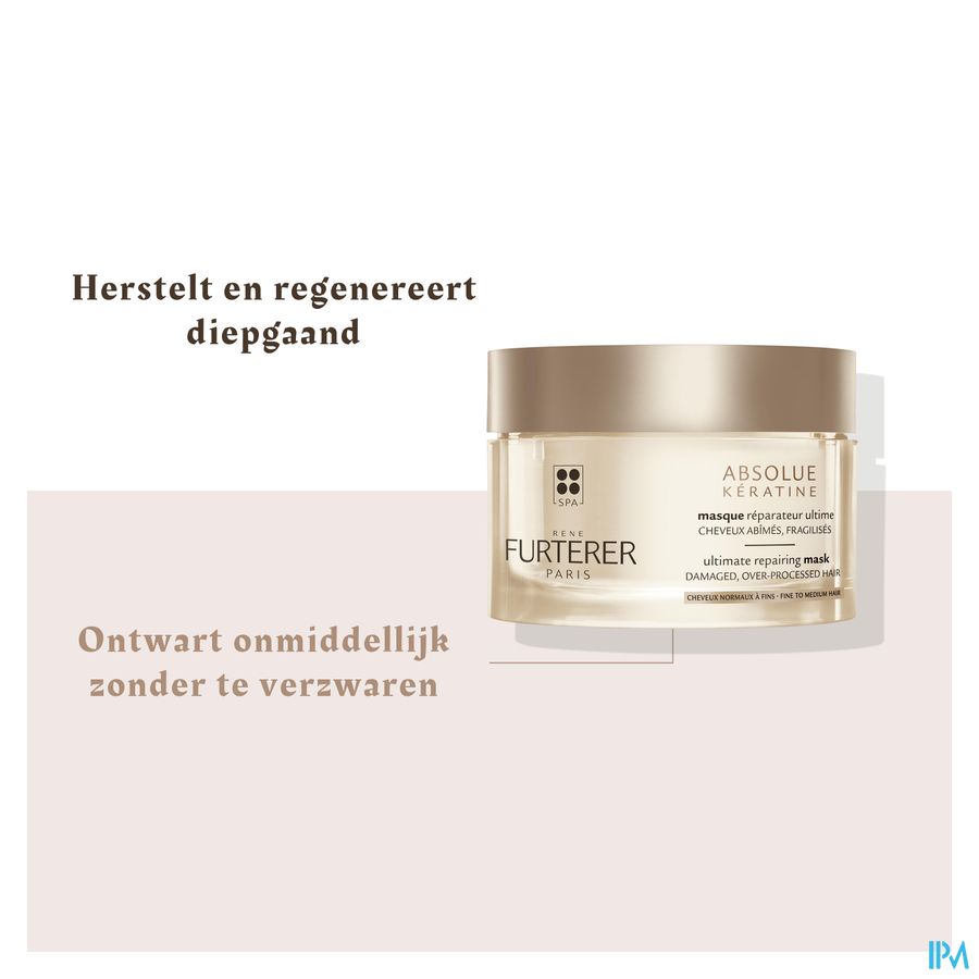 René Furterer Masque réparateur ultime - Cheveux normaux à fins  - Masque à la Kératine pour cheveux abimés - ABSOLUE KERATINE