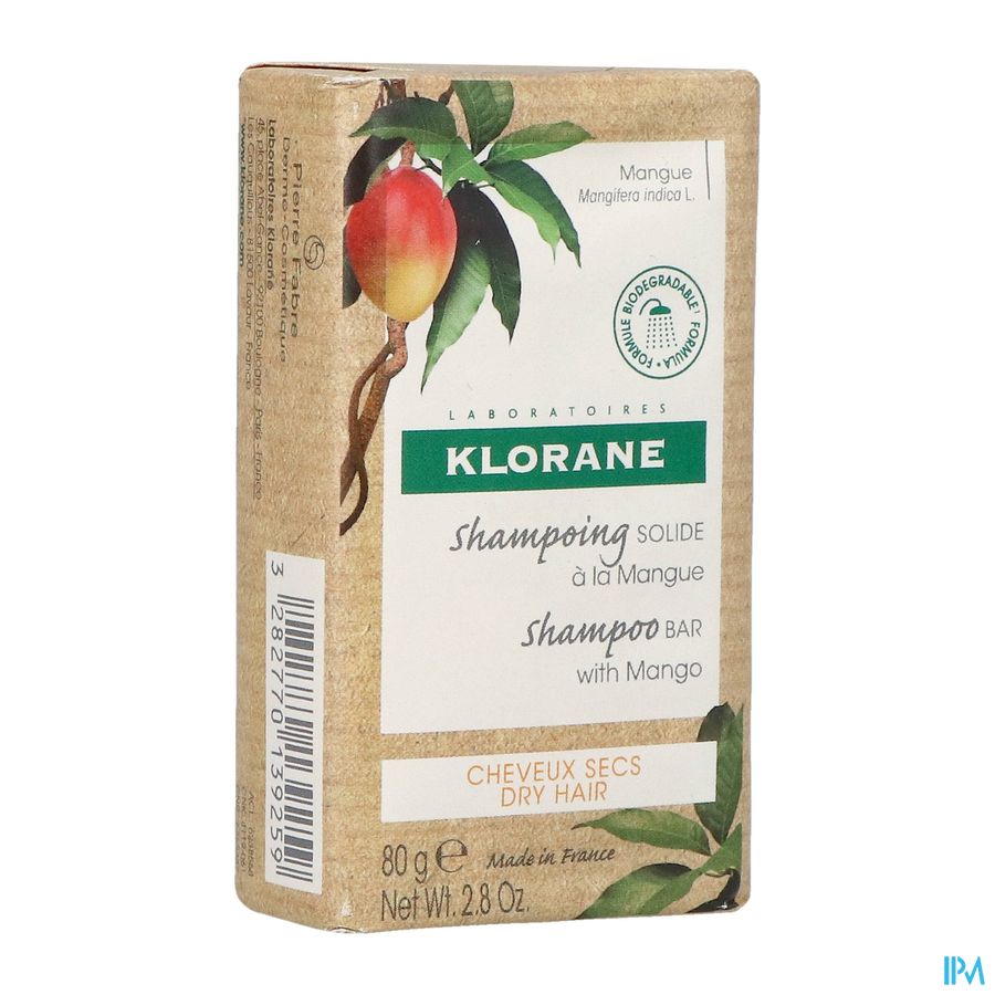 Klorane - Shampoing Solide à la Mangue - Nutrition - Cheveux secs hydratant et nourissant