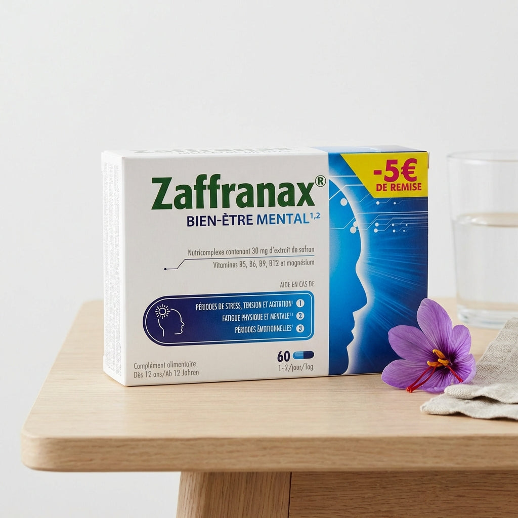 Zaffranax® Bien-être Mental 60 Gélules - 5 € - Stress (4), Fatigue (3), Émotionnel (1)
