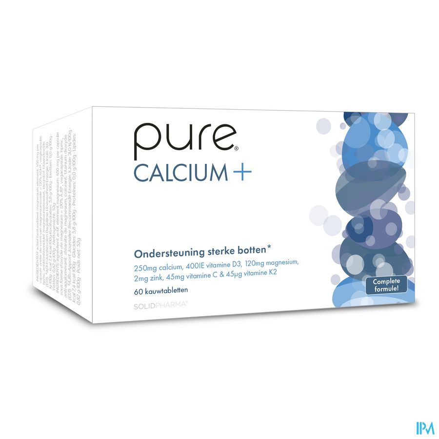 Pure Calcium + Synergistes de Calcium 60 comprimés à mâcher formule pour les os