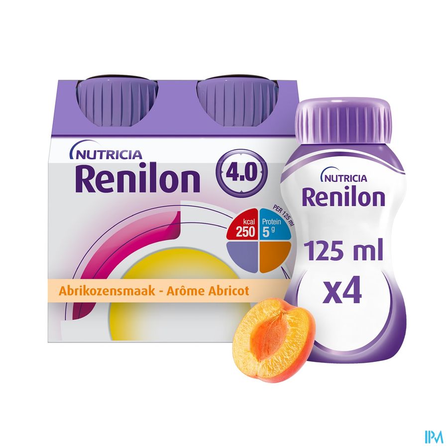 Renilon 4.0 Arôme Abricot Complément Nutritionnel Dénutrition Bouteilles 4x125ml