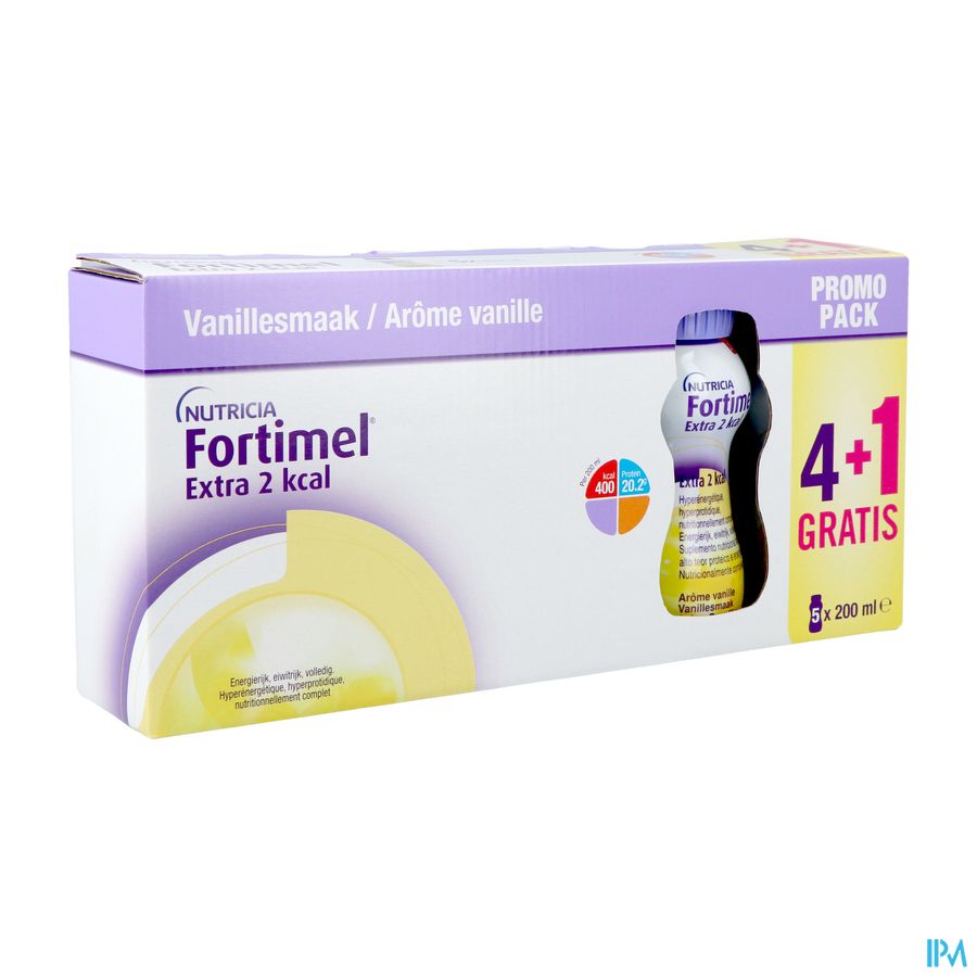 Fortimel Extra Vanille 2kcal Complément Nutritionnel Dénutrition Promopack 4+1 5x200ml