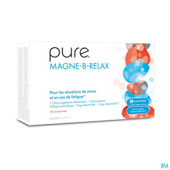 Pure Magne-B-Relax. Magnésium (hautement absorbable). Vitamines B actives. Taurine. Stress et fatigue. 45 comprimés