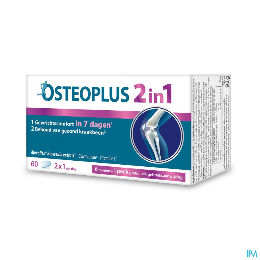Osteoplus 2in1 60 Comprimés, efficace en 7 jours à l'extrait Boswellia pour le confort à la vitamine C pour le maintien d'un cartilage sain