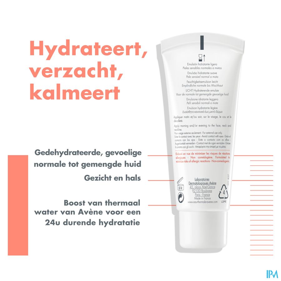 Eau Thermale Avène - Hydrance LÉGÈRE Émulsion hydratante Crème hydratante Peaux Sensibles