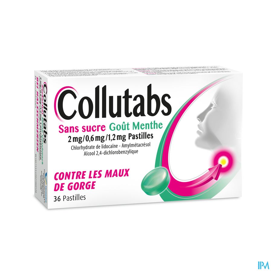 Collutabs Pastilles Sans Sucre Menthe 36 comprimés - contre les maux de gorge