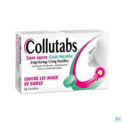 Collutabs Pastilles Sans Sucre Menthe 36 comprimés - contre les maux de gorge