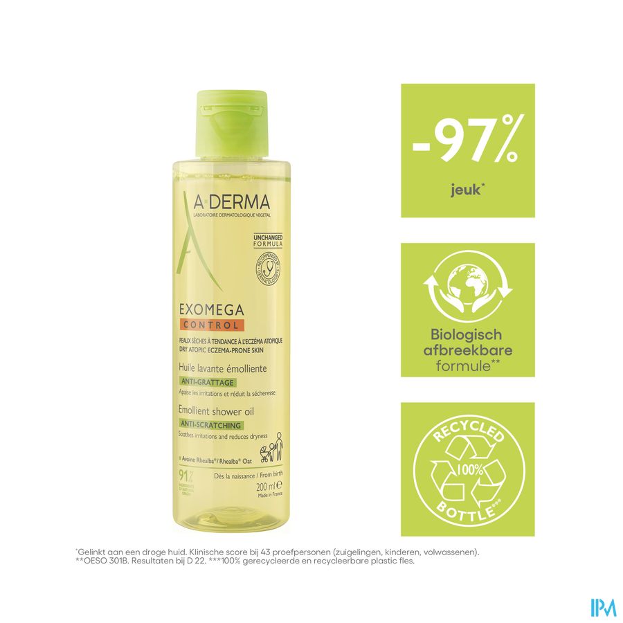 A-DERMA EXOMEGA CONTROL Huile lavante émolliente anti-démangeaisons - Peaux fragiles sèches à tendance atopique