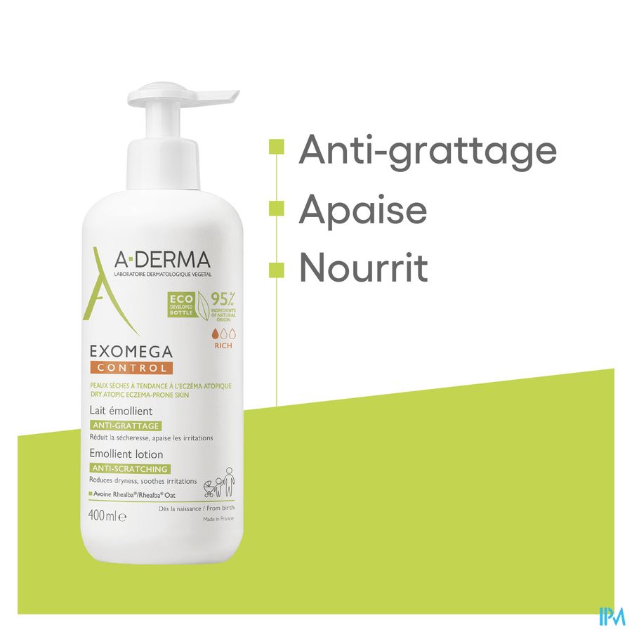 A-DERMA — EXOMEGA CONTROL — LAIT ÉMOLLIENT anti-grattage - Peaux sèches à tendance atopique