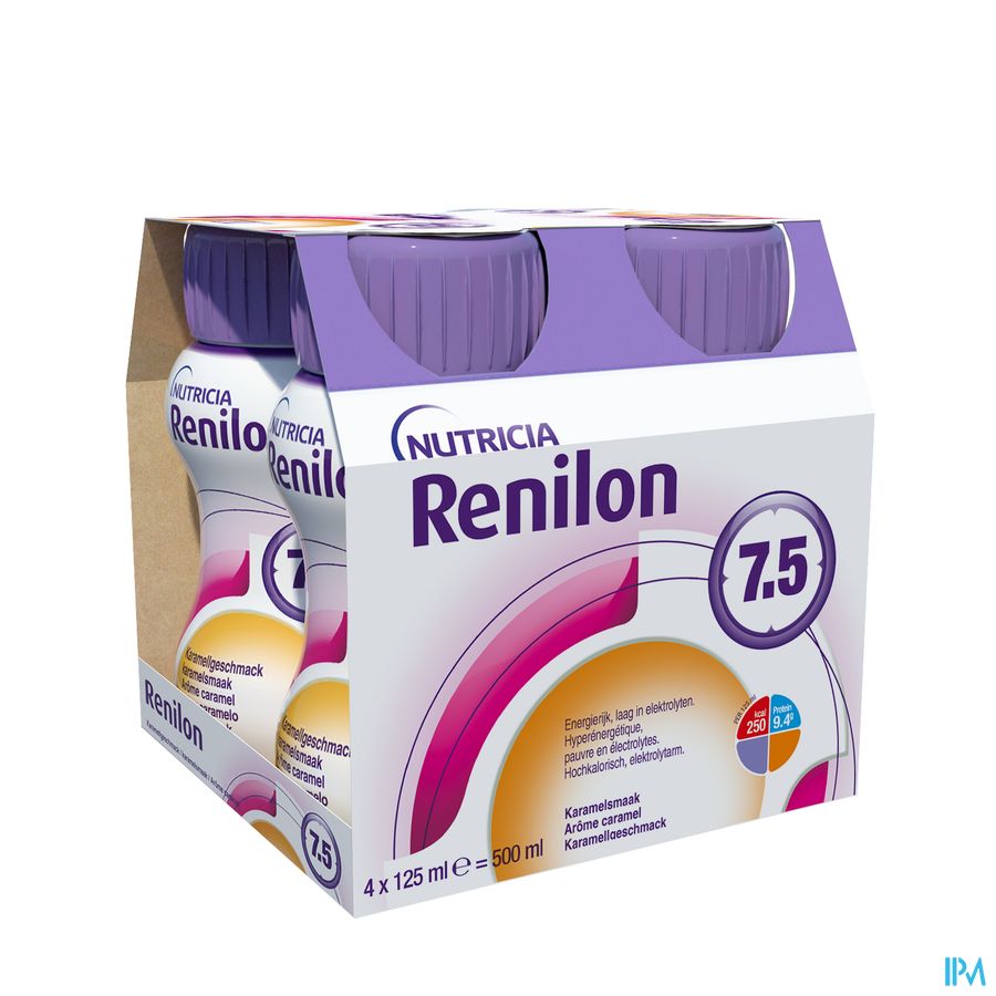 Renilon 7.5 Arôme Caramel Complément Nutritionnel Dénutrition Bouteilles 4x125ml