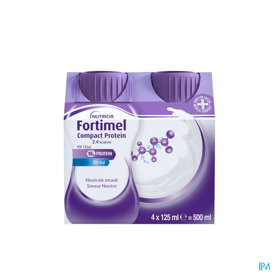 Fortimel Compact Protein 2.4kcal Saveur Neutre Complément Nutritionnel Dénutrition Bouteilles 4x125 ml
