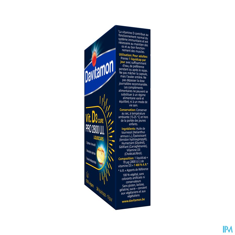 Davitamon® Cure De Vitamine D3 Pro 2800 I.E. VEGAN Liquidcaps – Immunité, Os, Muscles