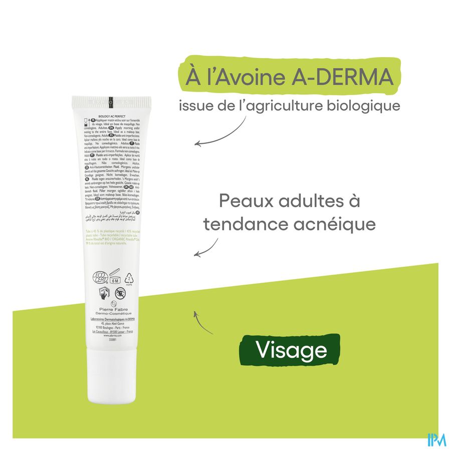 A-DERMA BIOLOGY AC PERFECT Fluide Anti-Imperfections  - Peaux adultes grasses à imperfections et à tendance acnéique