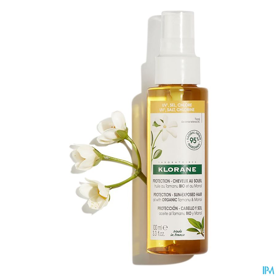 Klorane — Huile protectrice capillaire au Tamanu BIO et Monoï — Cheveux exposés au soleil