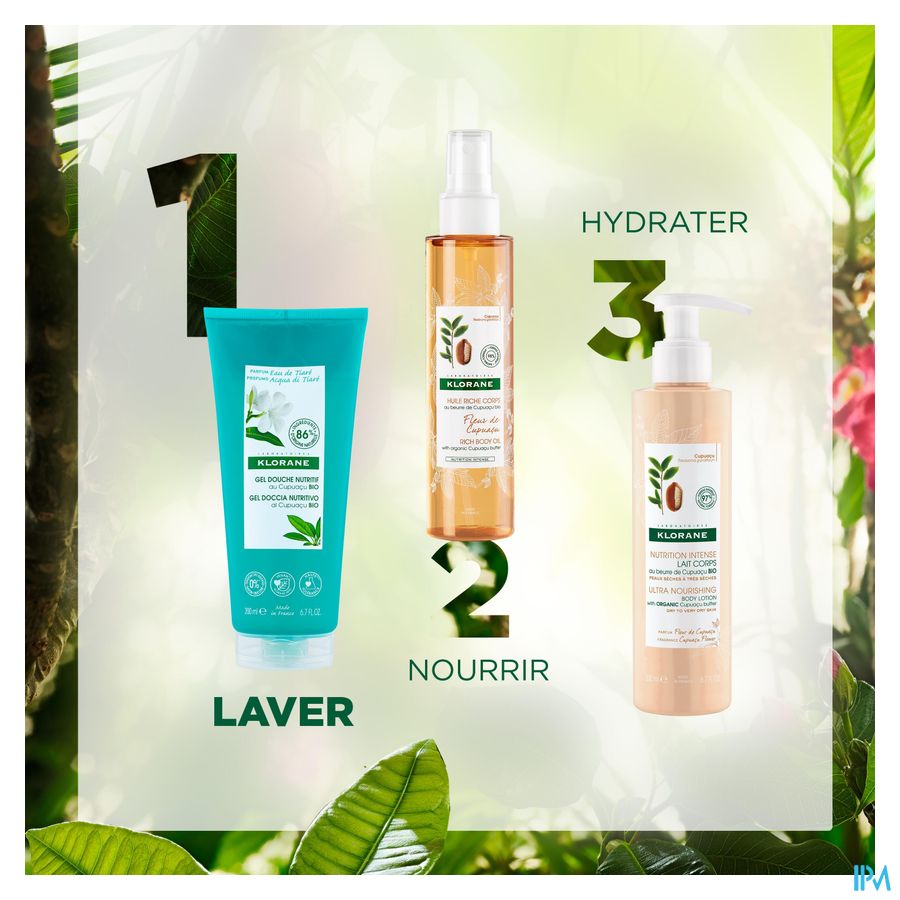 Klorane - Gel douche au beurre de Cupuaçu BIO - Eau de Tiaré - Tous types de peaux