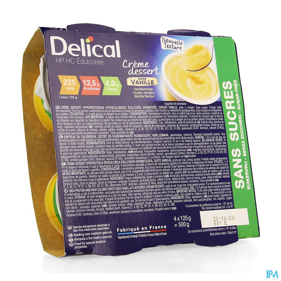 Delical Creme Dessert Hp-hc S/sucre Vanille 4x124g