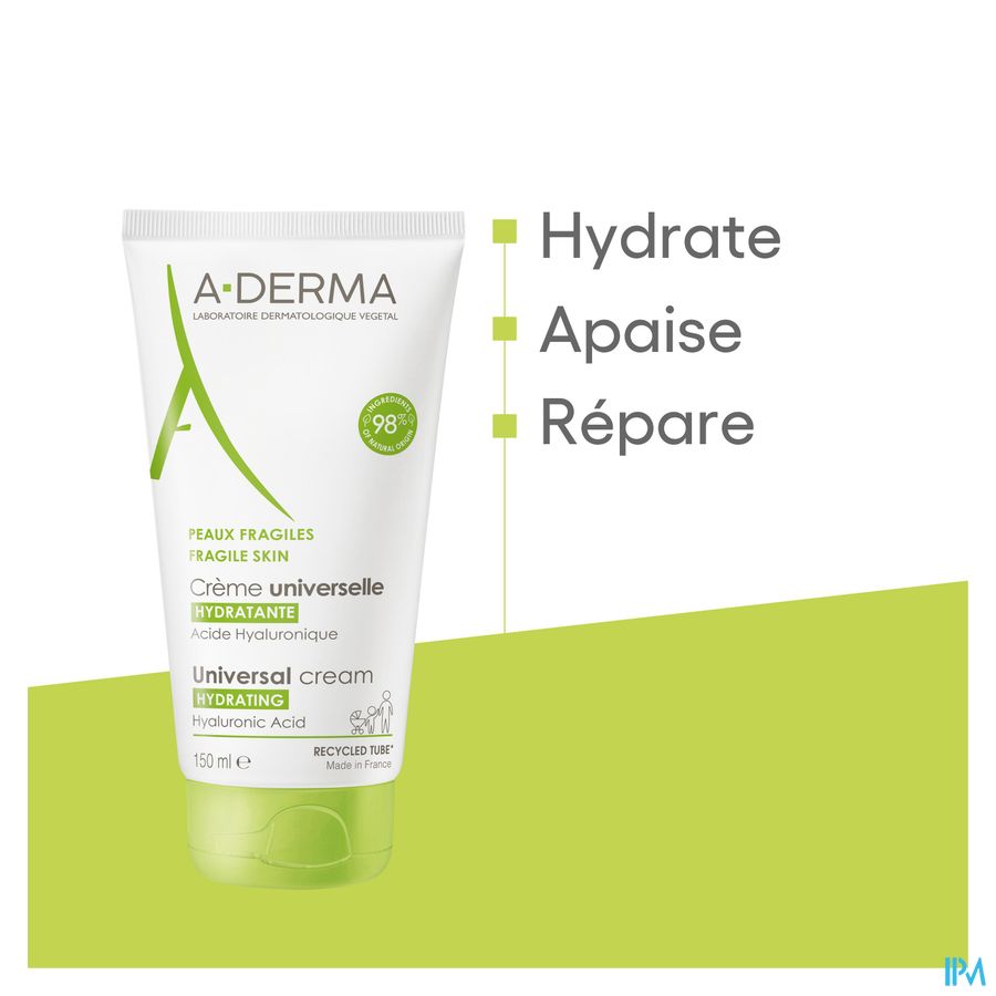 A-DERMA - LES INDISPENSABLES CRÈME UNIVERSELLE HYDRATANTE - À l'acide hyaluronique et beurre de karité - Peaux Fragiles