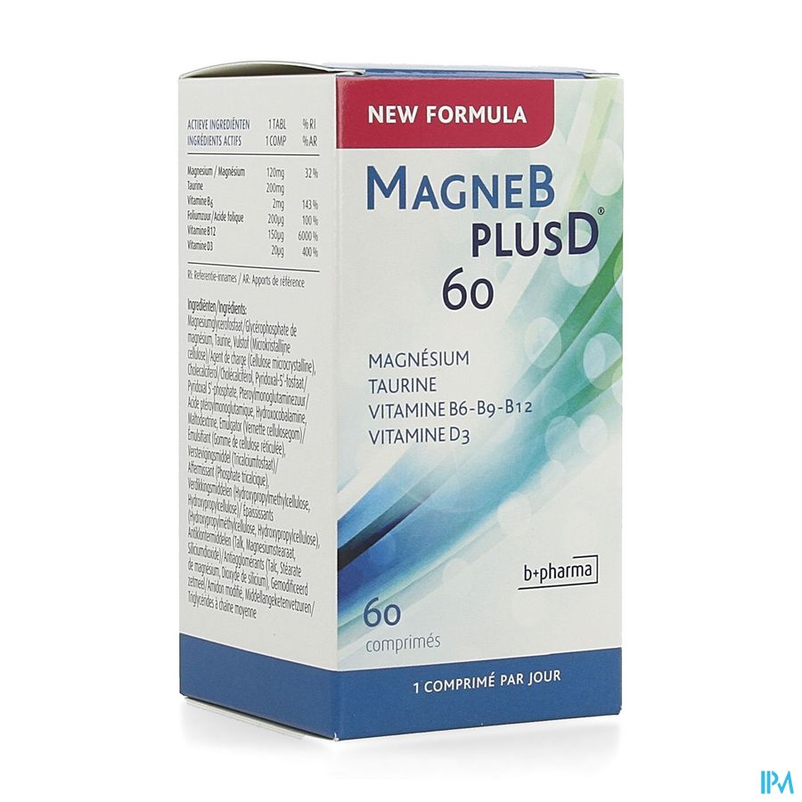 MagneBplusD - Magnésium, Vitamine D, Vitamines B, Acide Folique, Taurine - 60 comprimés