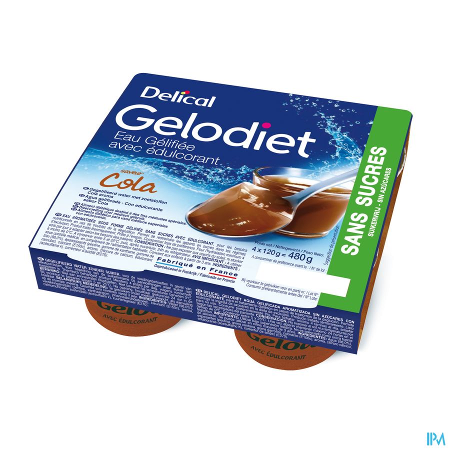 Gelodiet Eau Gel. Edulcorant Cola Pot 4x120g