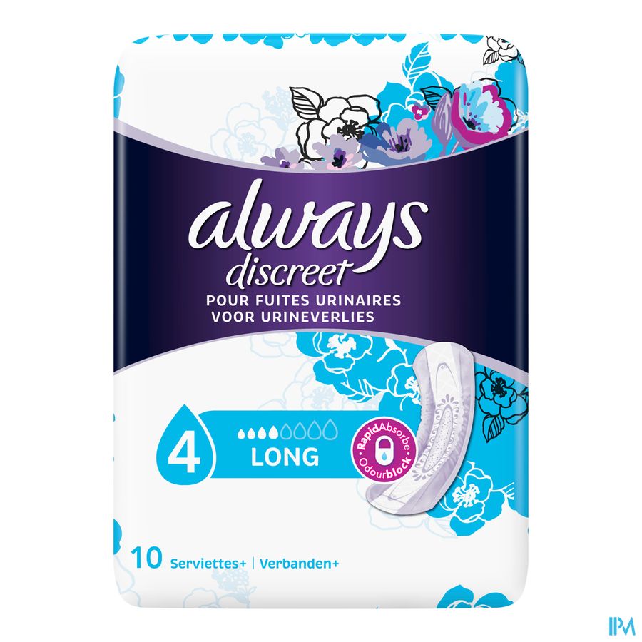 Always Discreet Incont Pads Long Sp 10