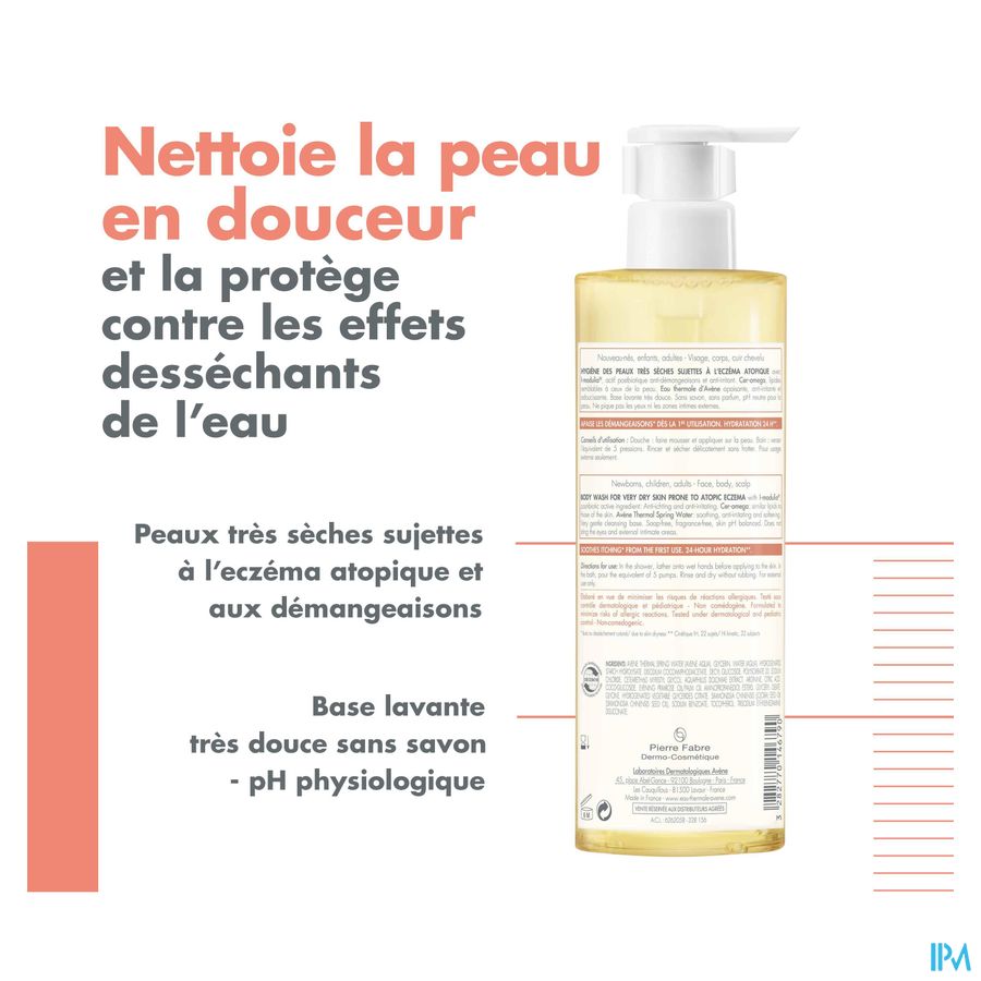 Eau Thermale Avène - XeraCalm A.D Huile lavante relipidante Peaux Très Sèches Eczéma Atopique 400ml