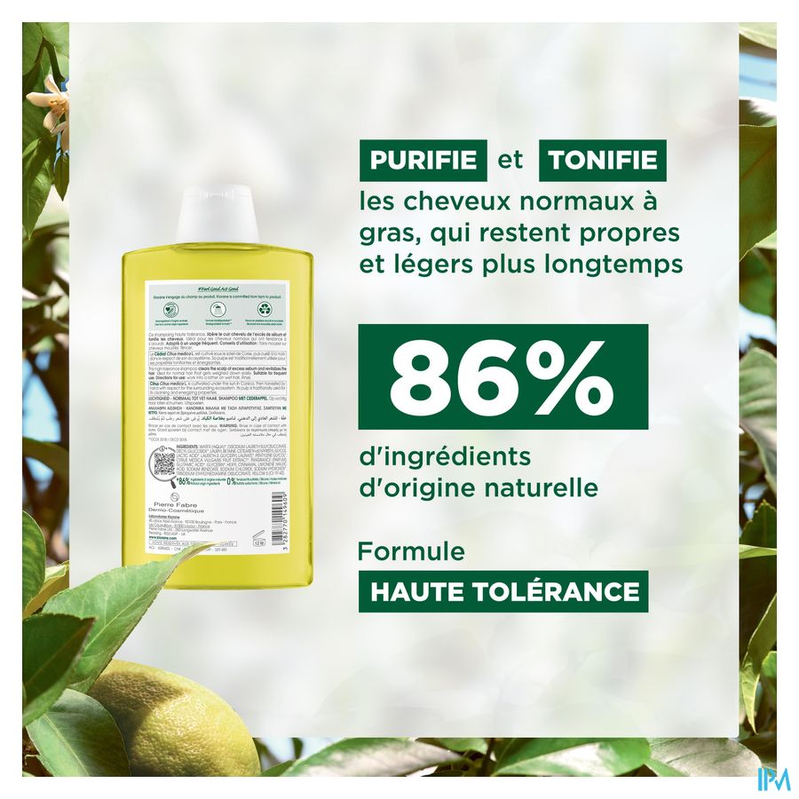 Klorane - Shampoing Légèreté à la pulpe de Cédrat - Cheveux normaux regraissant vite - Assainissant
