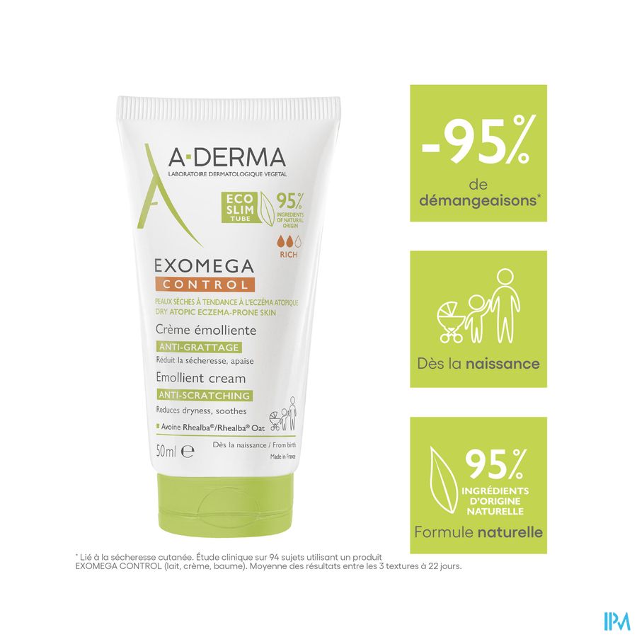 A-DERMA — EXOMEGA CONTROL — CRÈME ÉMOLLIENTE anti-grattage peau à tendance atopique