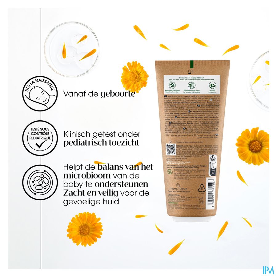 Klorane Crème hydratante certifiée BIO au Calendula - Visage et Corps - Bébé