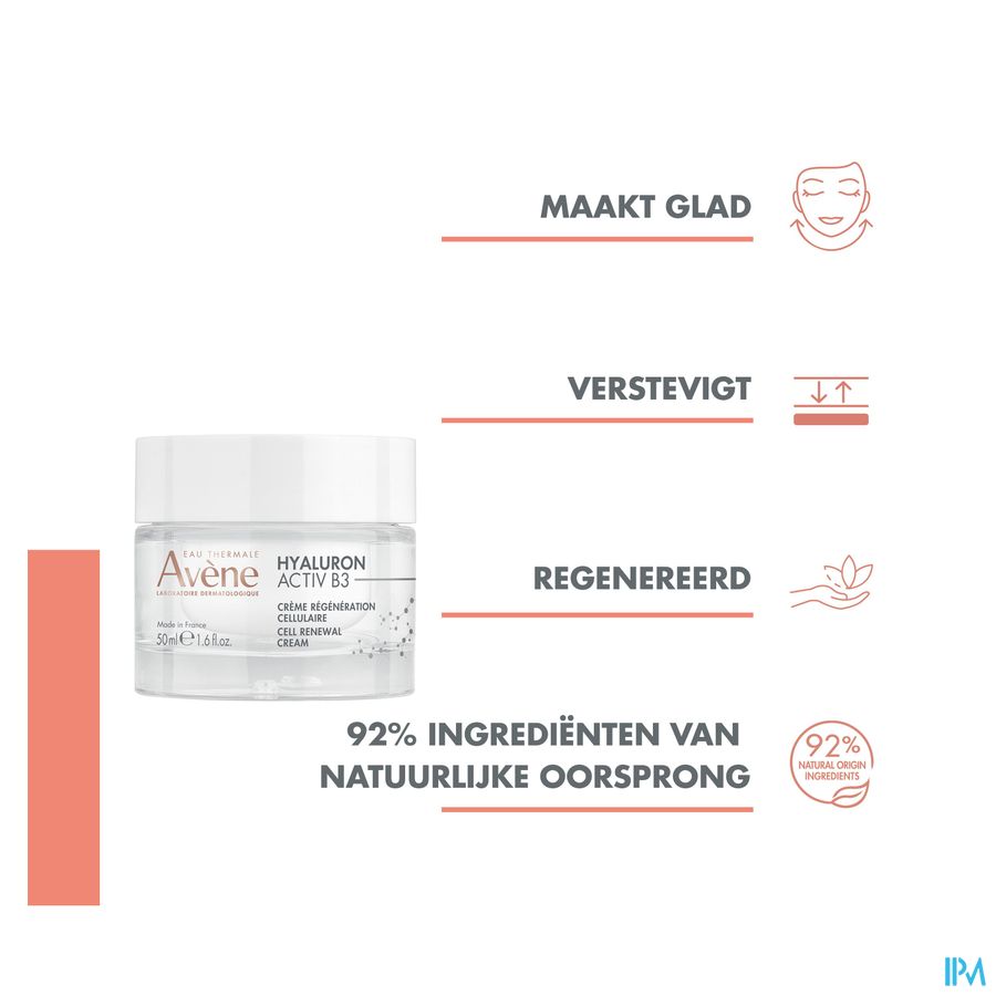 Eau thermale Avène Hyaluron Activ B3 Crème régénération cellulaire Anti-Age acide hyaluronique 50 ml