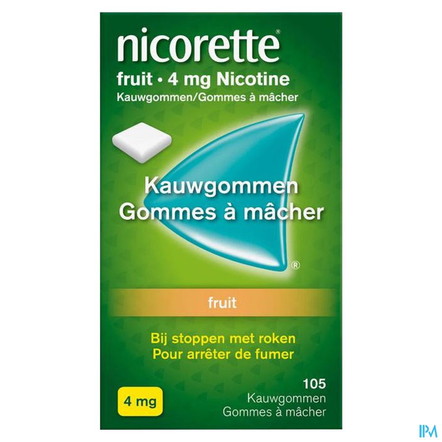 Nicorette® Fruit Gomme à Mâcher — pour arrêter de fumer — 105 pièces, 4 mg de nicotine