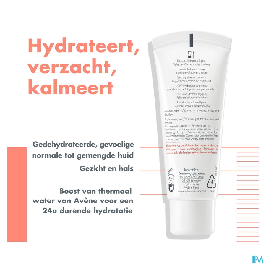 Eau Thermale Avène HYDRANCE UV LÉGÈRE Émulsion hydratante SPF30  -Peaux sensibles normales à mixtes