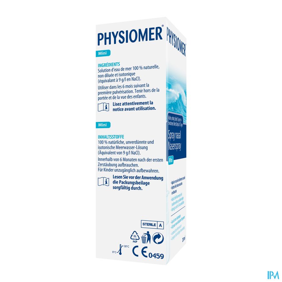 Physiomer® Spray Nasal Hydratant Mini 20 ml Prévient La Sécheresse Nasale