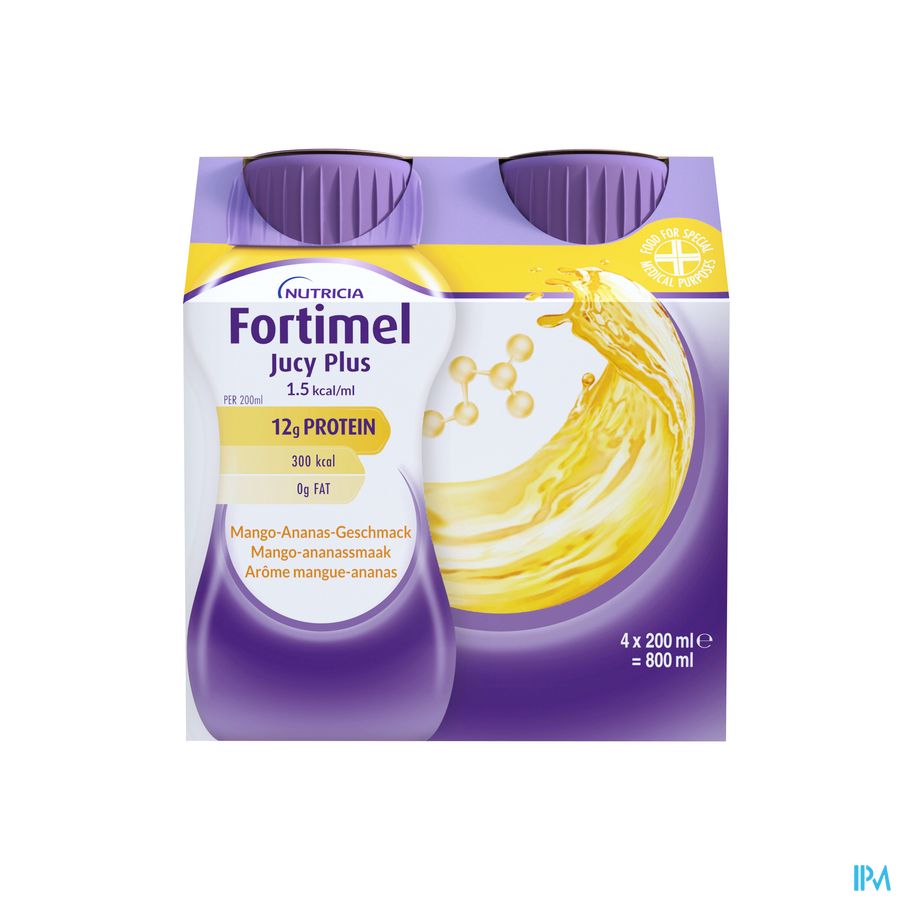 Fortimel Jucy Plus Arôme Mangue Ananas Complément Nutritionnel Dénutrition Bouteilles 4x200ml