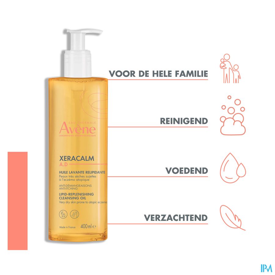Eau Thermale Avène - XeraCalm A.D Huile lavante relipidante Peaux Très Sèches Eczéma Atopique 400ml