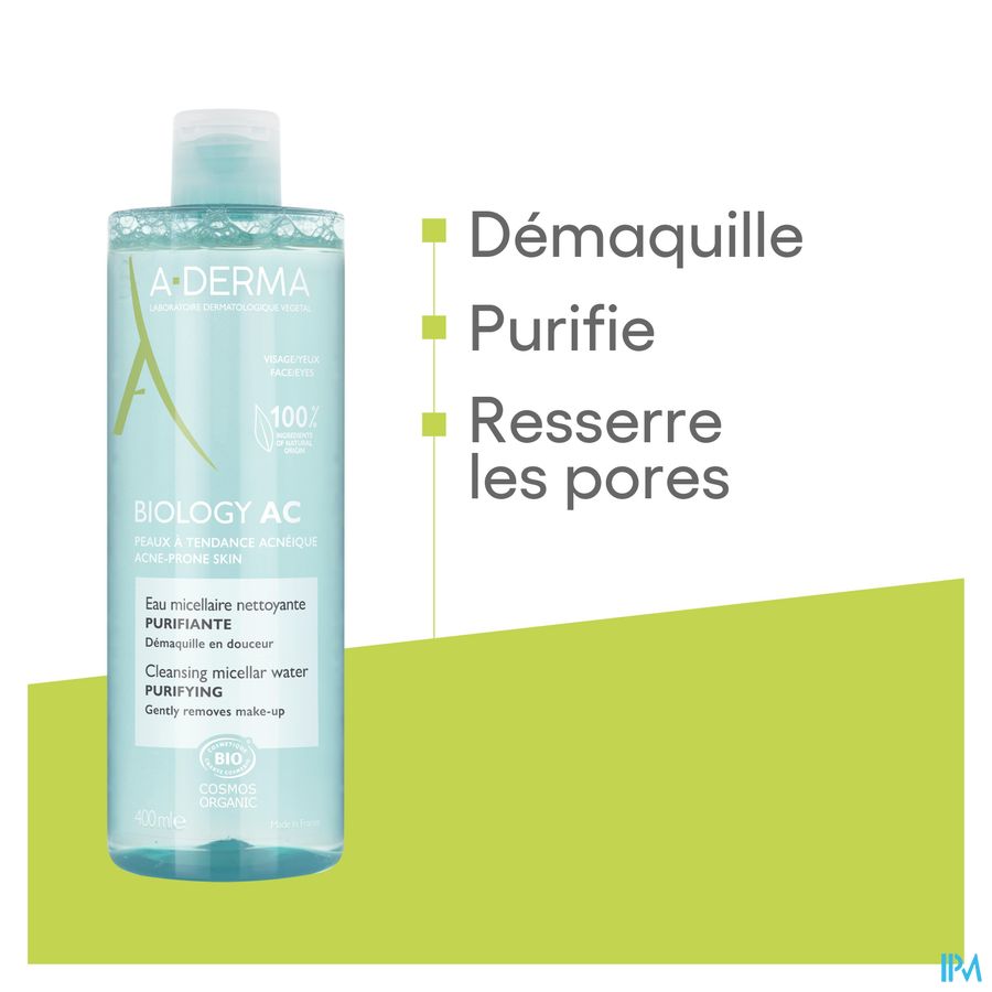 A-DERMA BIOLOGY AC EAU MICELLAIRE - Peau mixte, grasse à tendance acnéique, anti-imperfections