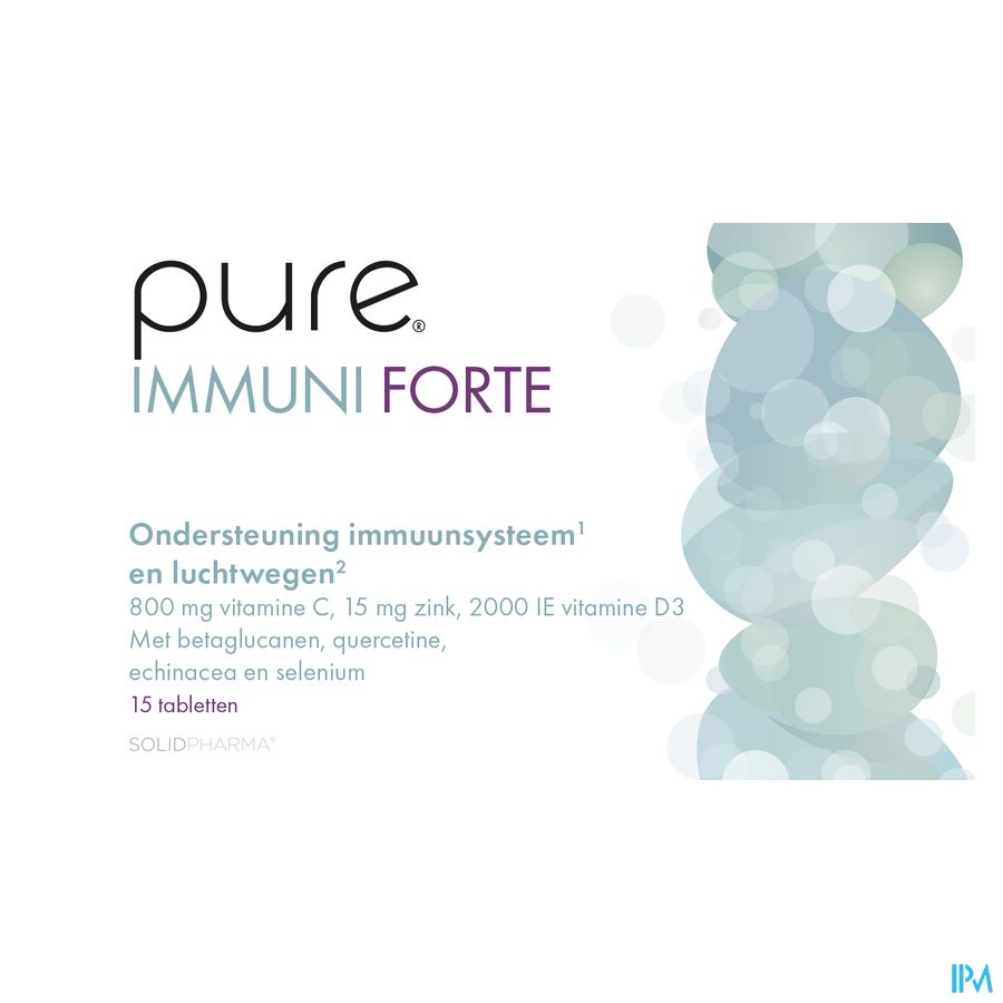 Pure Immuni Forte. Adultes. Vitamine C, D, Zinc, Selenium. Immunité. 15 comprimés.