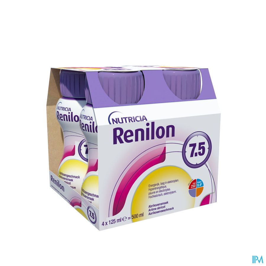 Renilon 7.5 Arôme Abricot Complément Nutritionnel Dénutrition Bouteilles 4x125ml